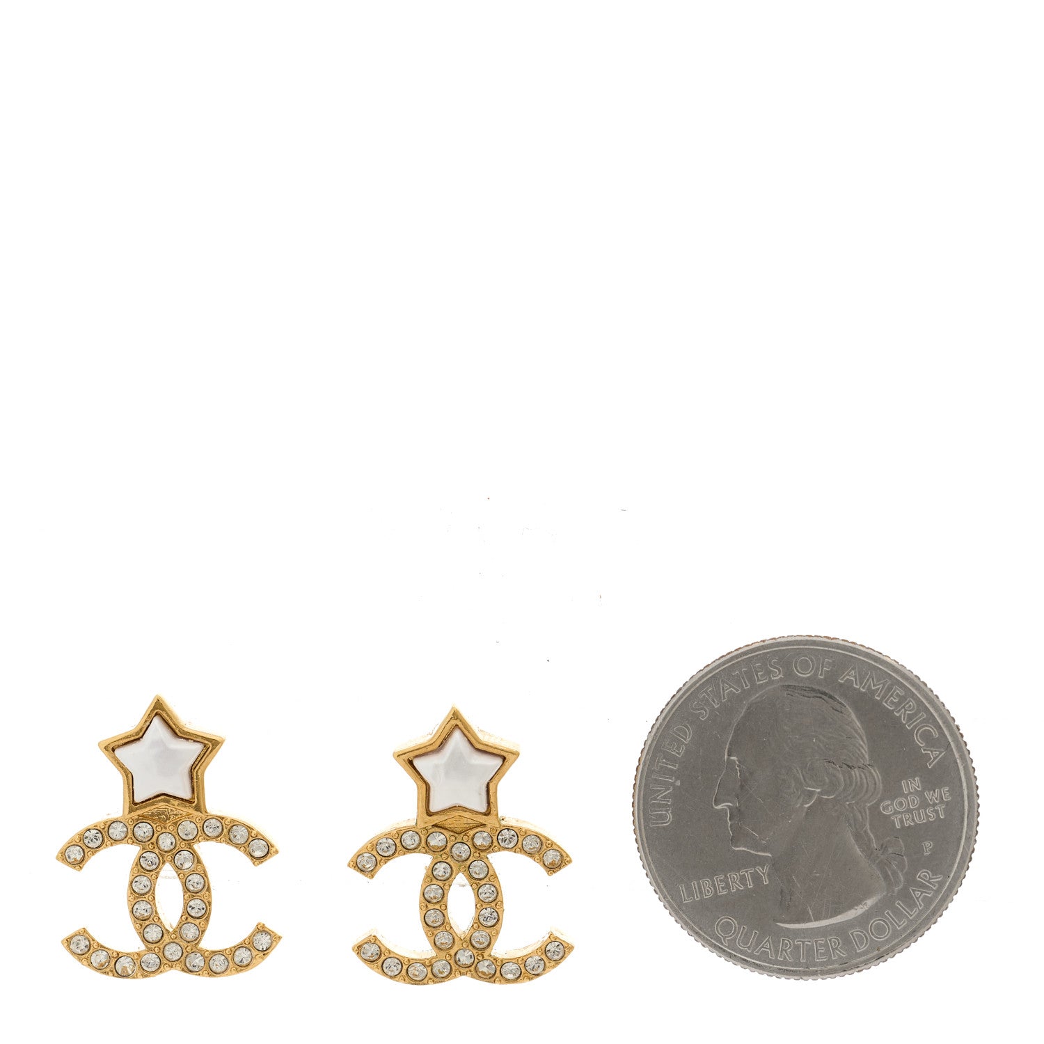 Chanel Metal Crystal Pearl CC Star Earrings Gold Pearly White 2 of 5