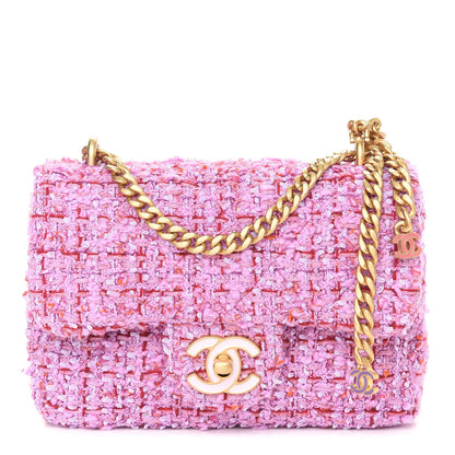 Chanel Tweed Enamel Quilted Mini Pending CC Square Flap Light Purple Pink Red 1 of 8