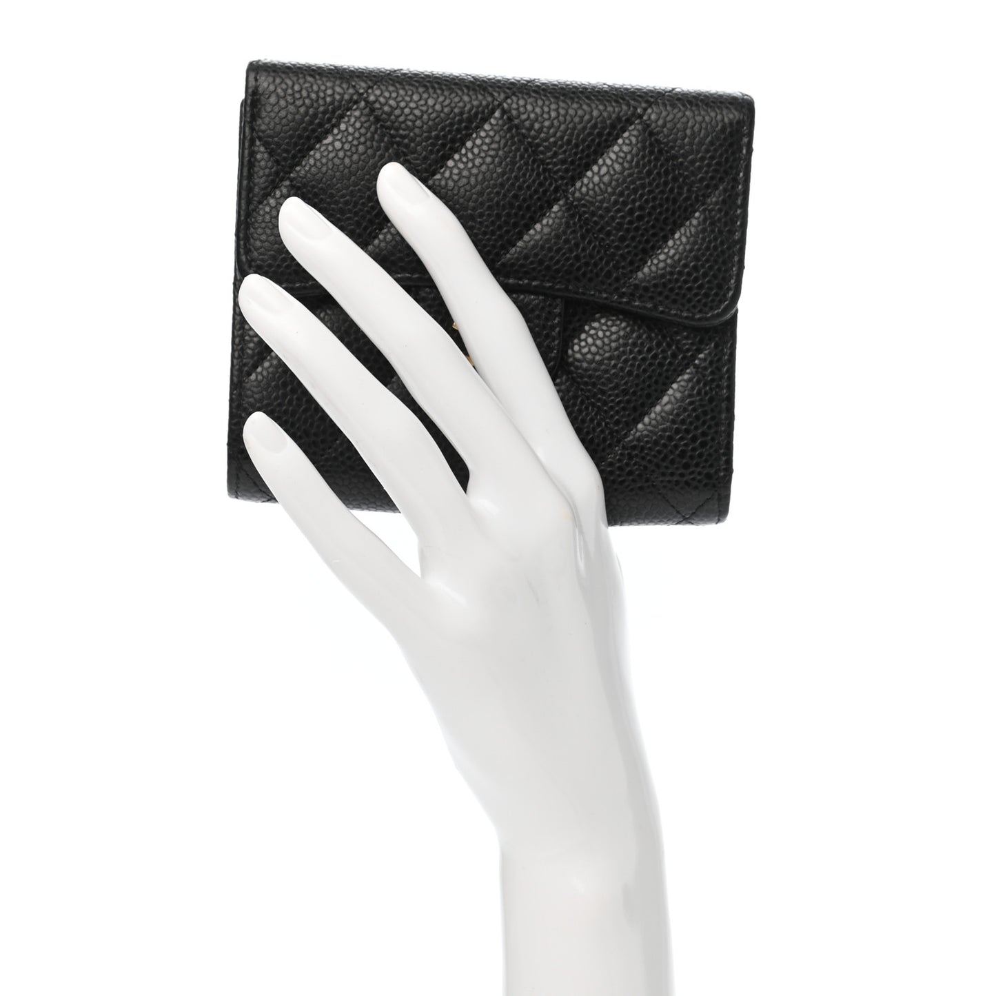 Caviar Quilted Compact Flap Wallet Black