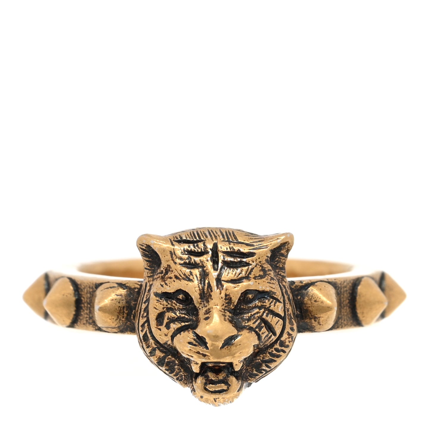 Feline Head Ring 70 13 Aged Gold
