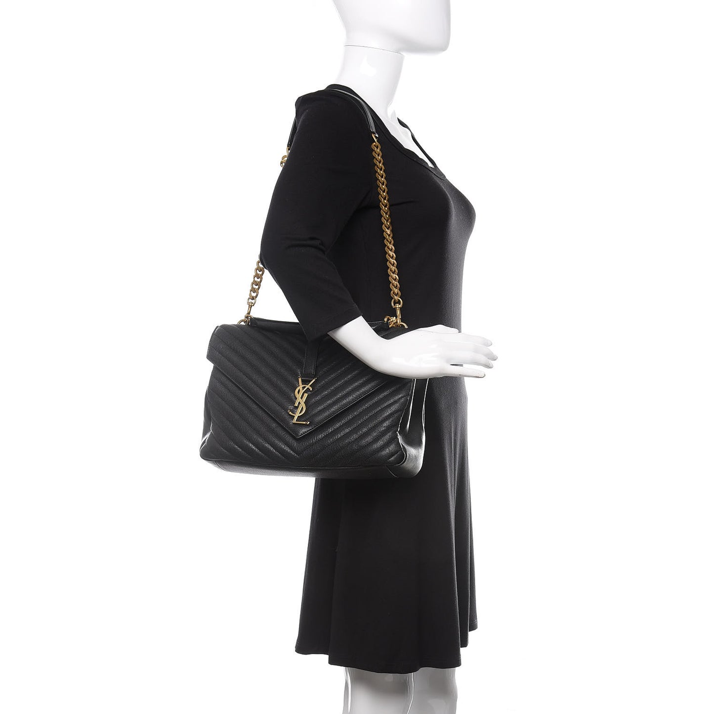 Sheepskin Matelasse Chevron Monogram Large College Satchel Black