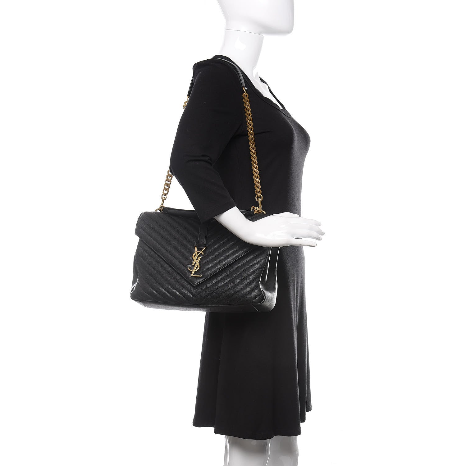 Saint Laurent Sheepskin Matelasse Chevron Monogram Large College Satchel Black 2 of 11