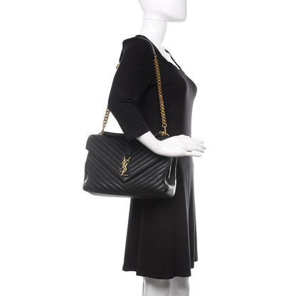 Saint Laurent Sheepskin Matelasse Chevron Monogram Large College Satchel Black 2 of 11