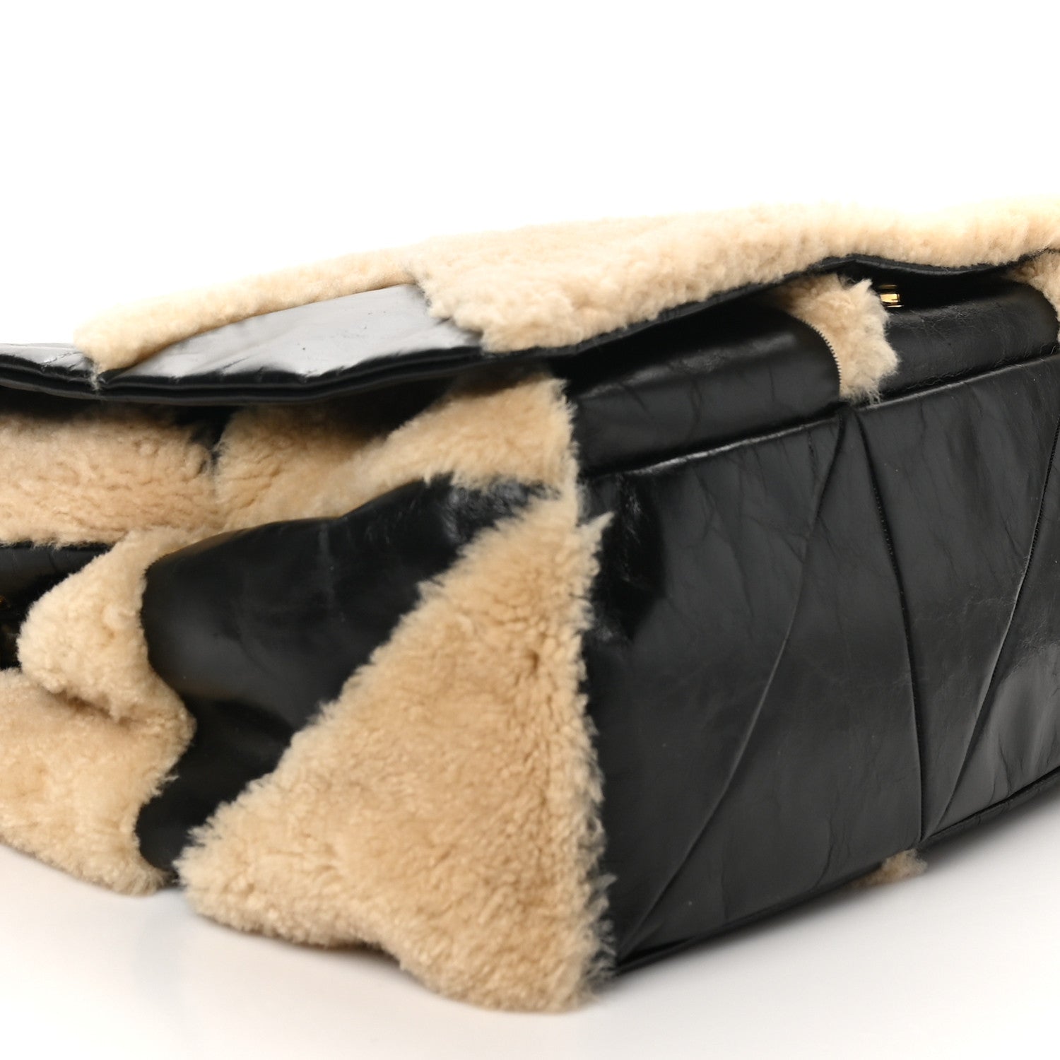 Saint Laurent Calfskin Shearling Patchwork Monogram Giant Jamie Black Beige 8 of 9
