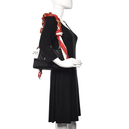 Balenciaga Nylon Jacquard Diagonal Logo Medium Scarf Lock Chain Shoulder Bag Black Red 2 of 11