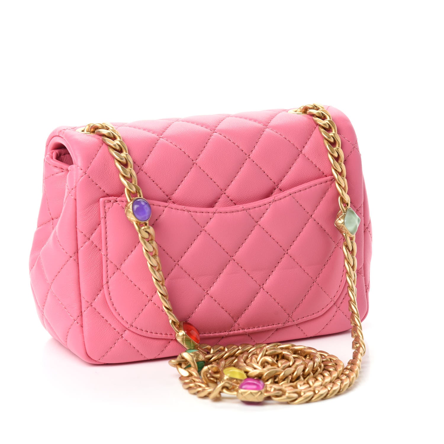 Chanel Lambskin Resin Quilted Mini Pearl Samba Square Flap Pink 3 of 11