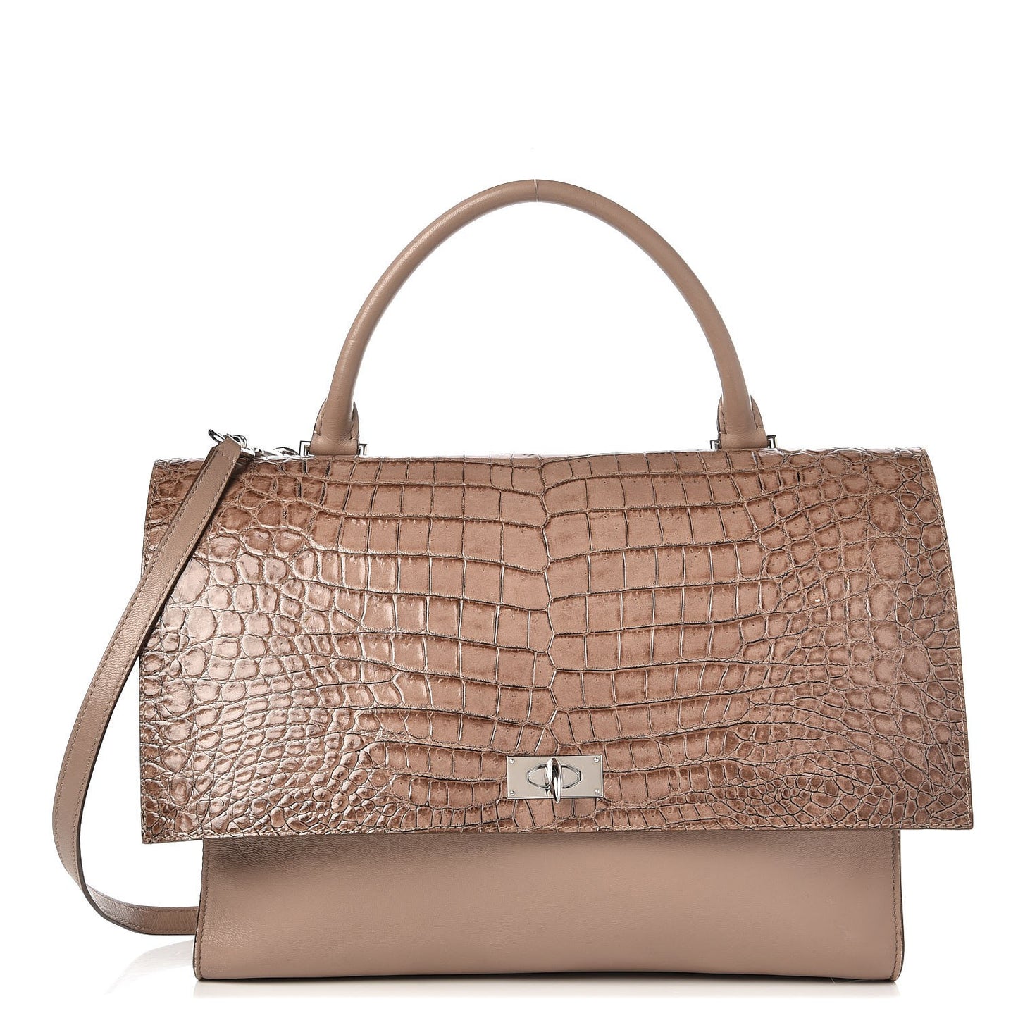 Calfskin Crocodile Embossed Medium Shark Lock Satchel Sand