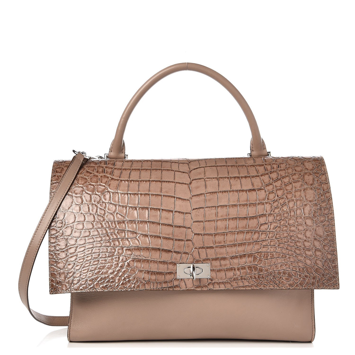 Givenchy Calfskin Crocodile Embossed Medium Shark Lock Satchel Sand 1 of 7