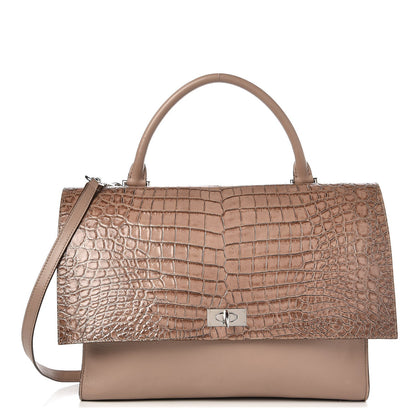 Givenchy Calfskin Crocodile Embossed Medium Shark Lock Satchel Sand 1 of 7