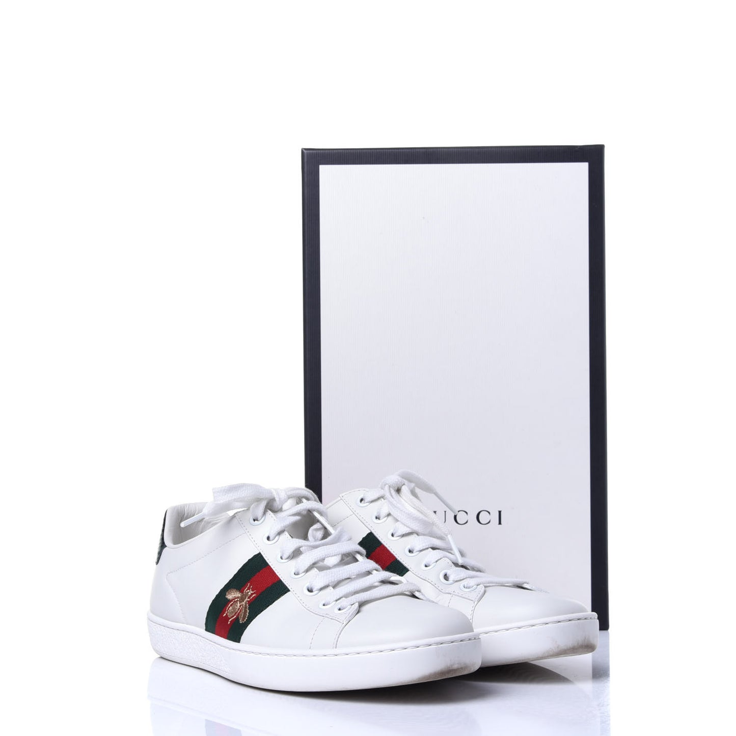 Calfskin Ayers Bee Embroidered Womens Ace Sneakers 37.5 White Green