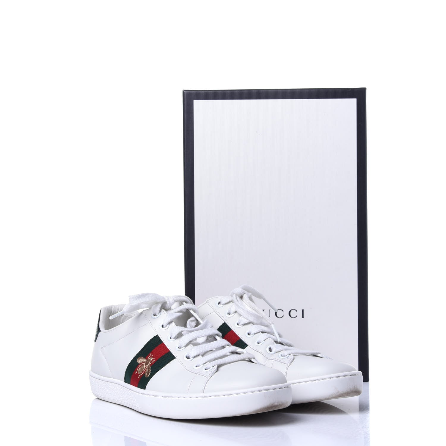 Gucci Calfskin Ayers Bee Embroidered Womens Ace Sneakers 37.5 White Green 16 of 16