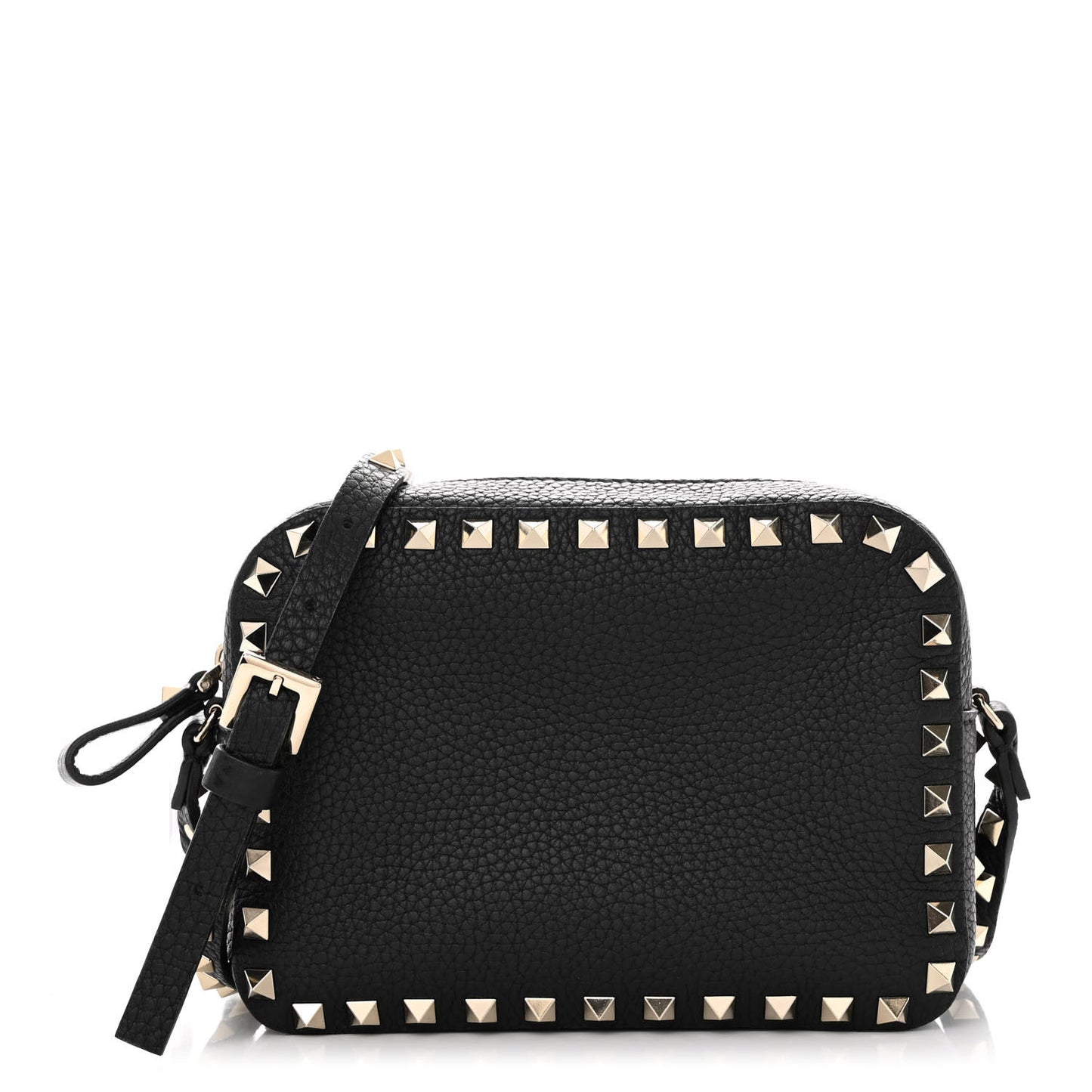 Calfskin Rockstud Camera Crossbody Bag Black