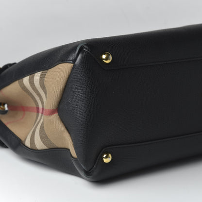 Burberry Grainy Calfskin House Check Large Banner Tote Black 6 of 9