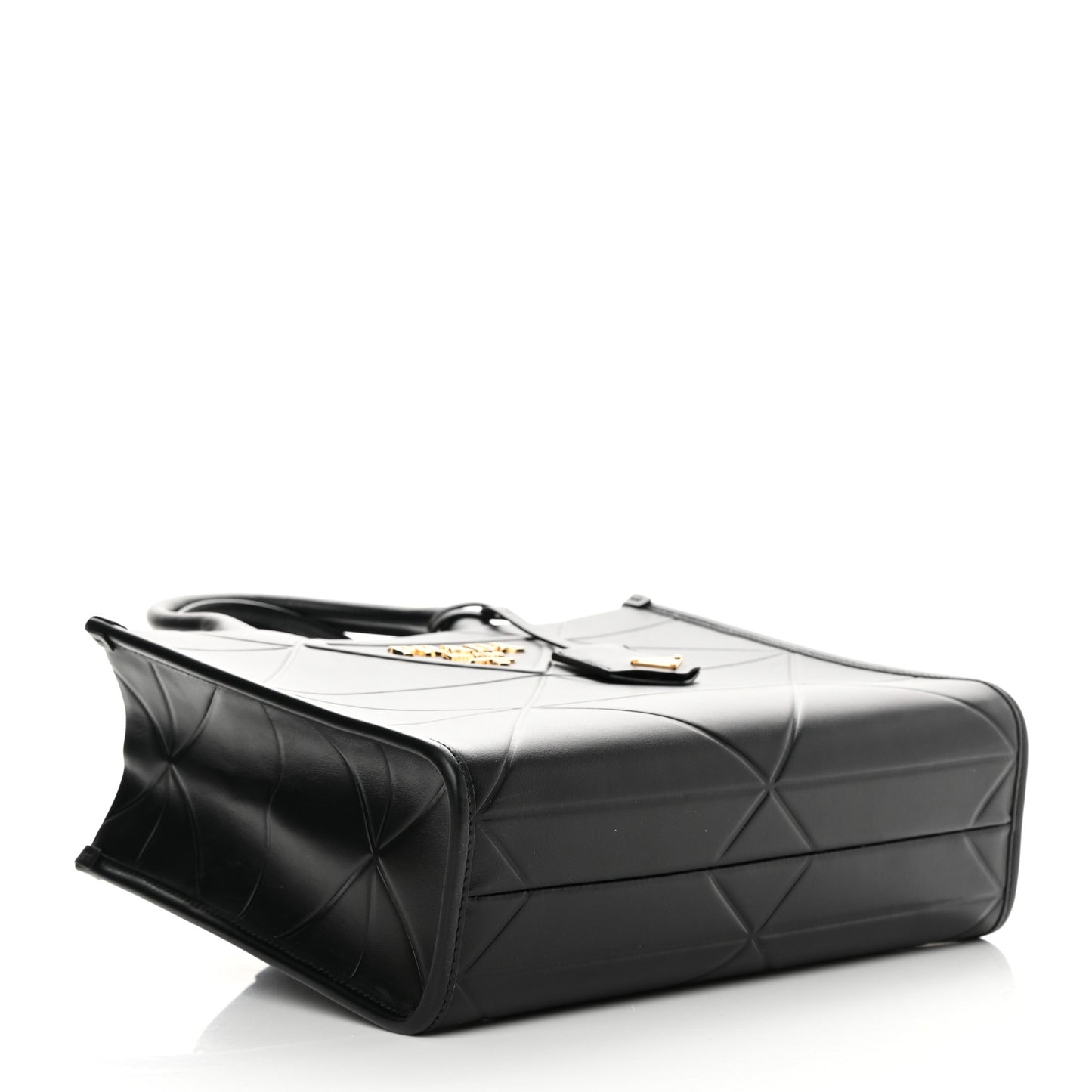 Soft Calfskin Triangolo Symbole Embossed Small Tote Black