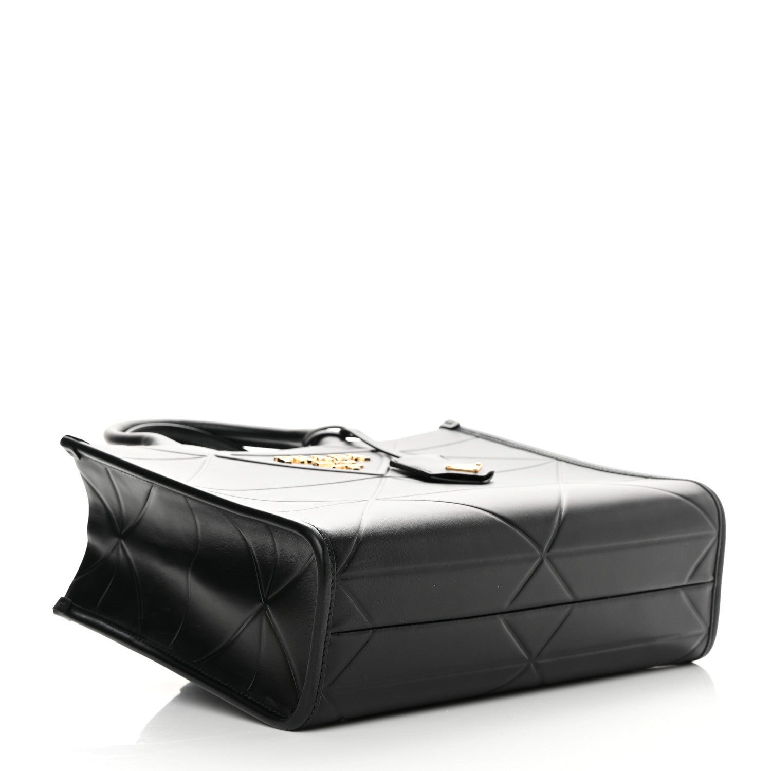 Prada Soft Calfskin Triangolo Symbole Embossed Small Tote Black 3 of 9