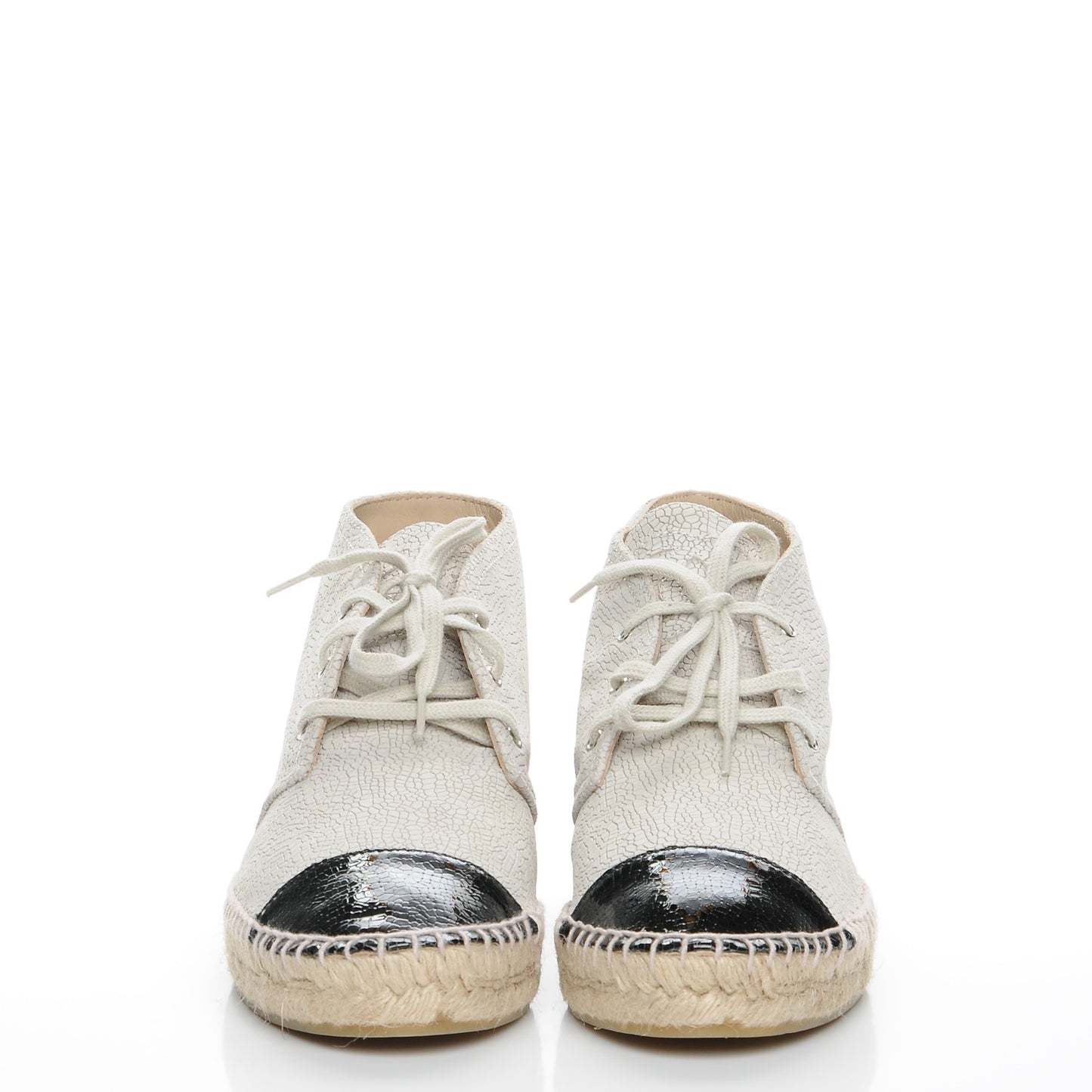 Crackled Calfskin High Top Espadrilles 41 Light Beige Black