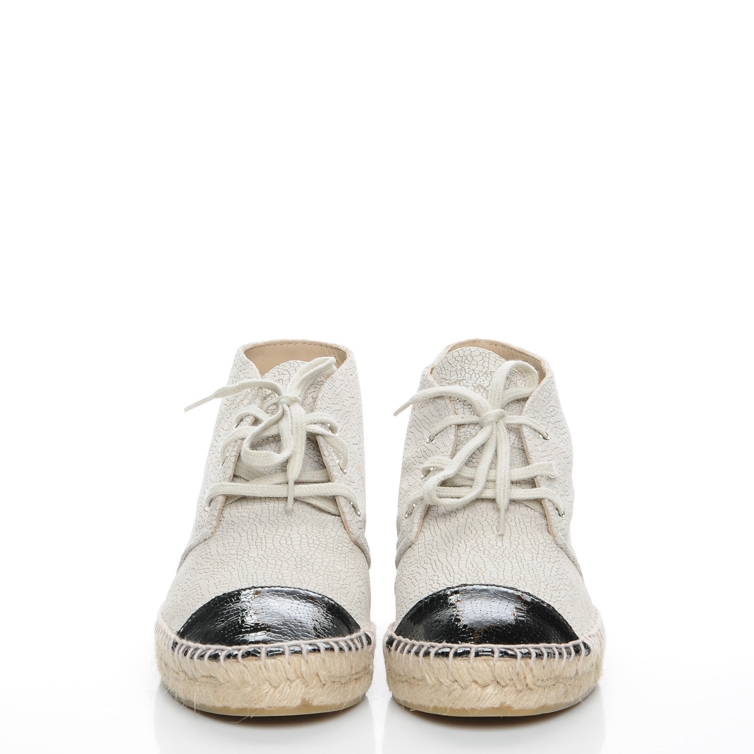 Chanel Crackled Calfskin High Top Espadrilles 41 Light Beige Black 2 of 10