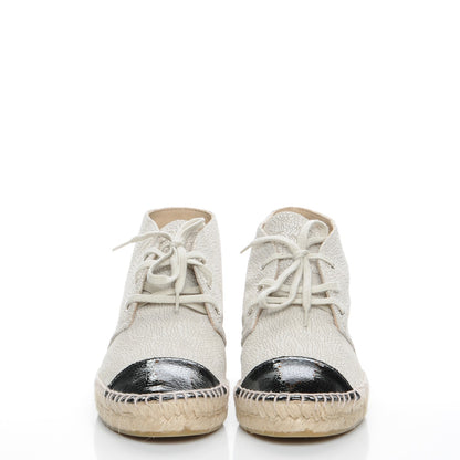 Chanel Crackled Calfskin High Top Espadrilles 41 Light Beige Black 2 of 10