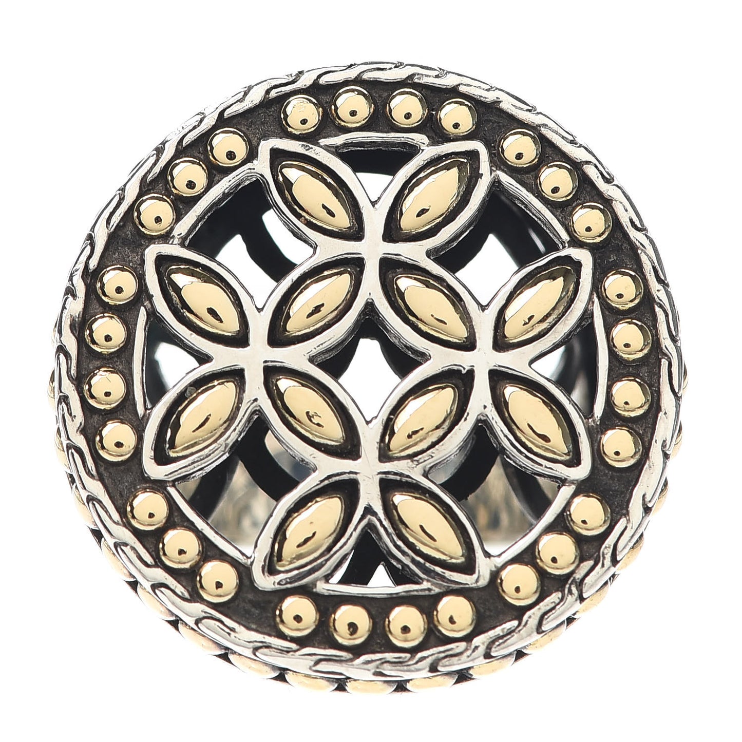 Sterling Silver 18K Yellow Gold Kawung Coin Ring 56 7.5