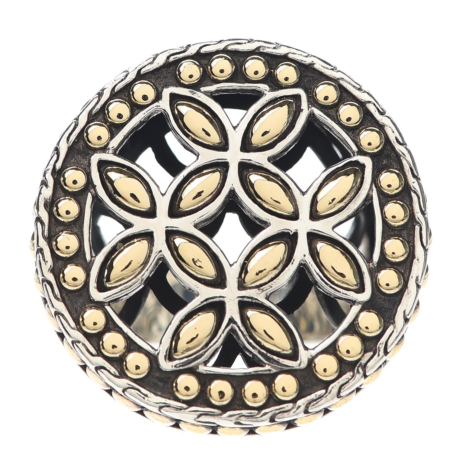 John Hardy Sterling Silver 18K Yellow Gold Kawung Coin Ring 56 7.5 1 of 5