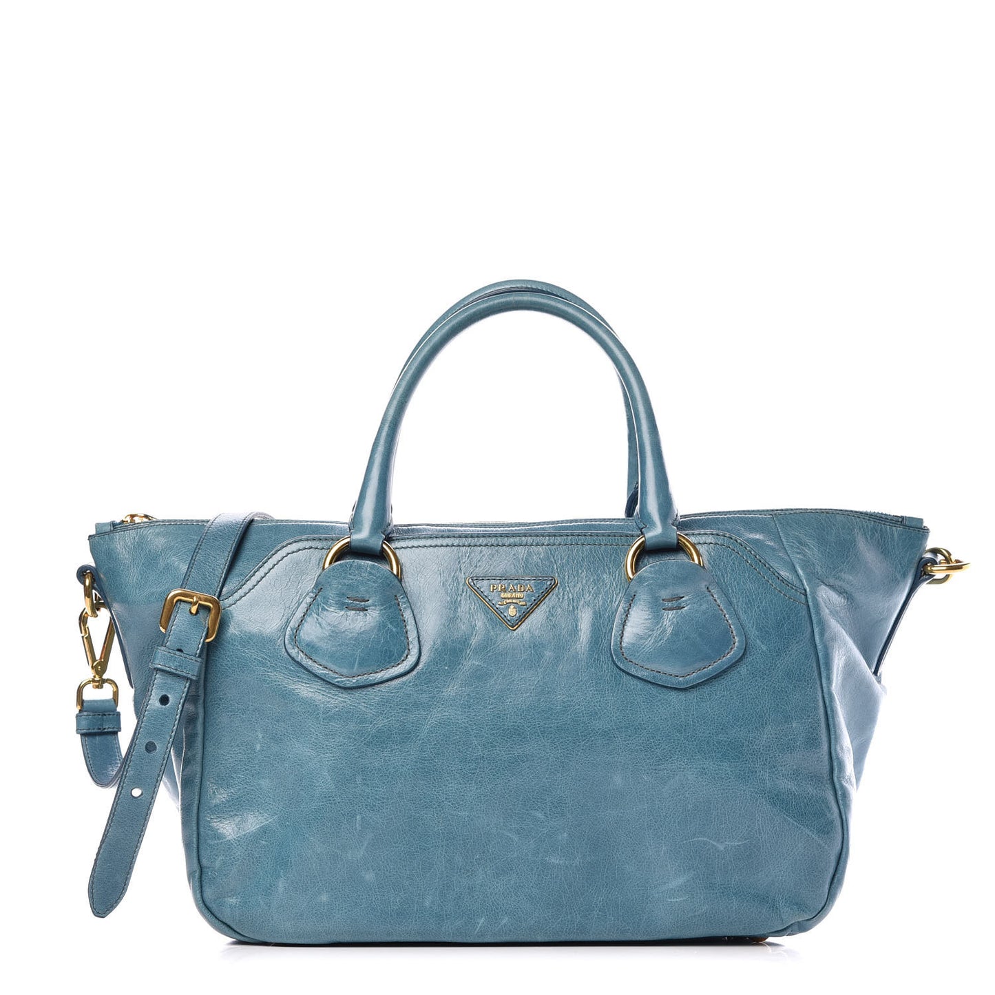 Vitello Shine Top Handle Tote Turchese