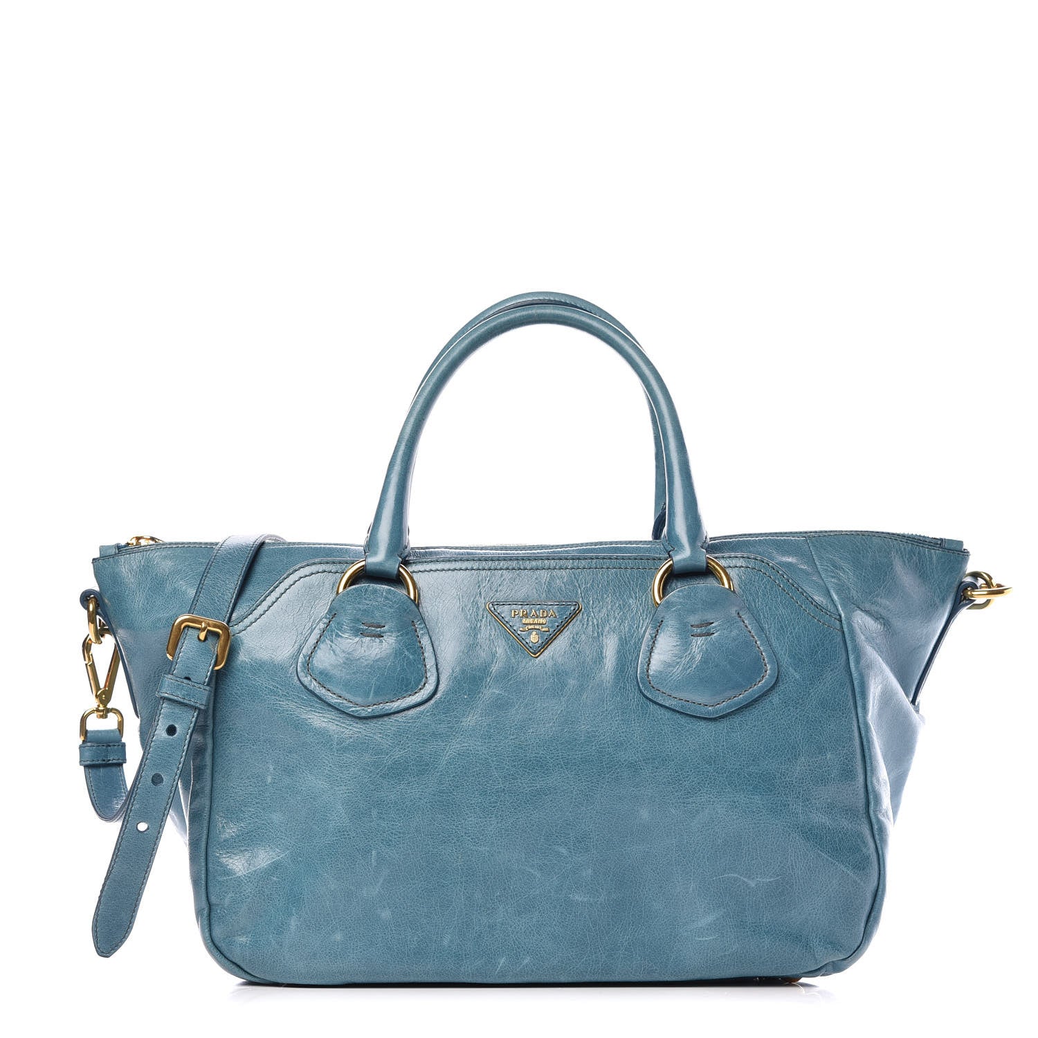 Prada Vitello Shine Top Handle Tote Turchese 1 of 11
