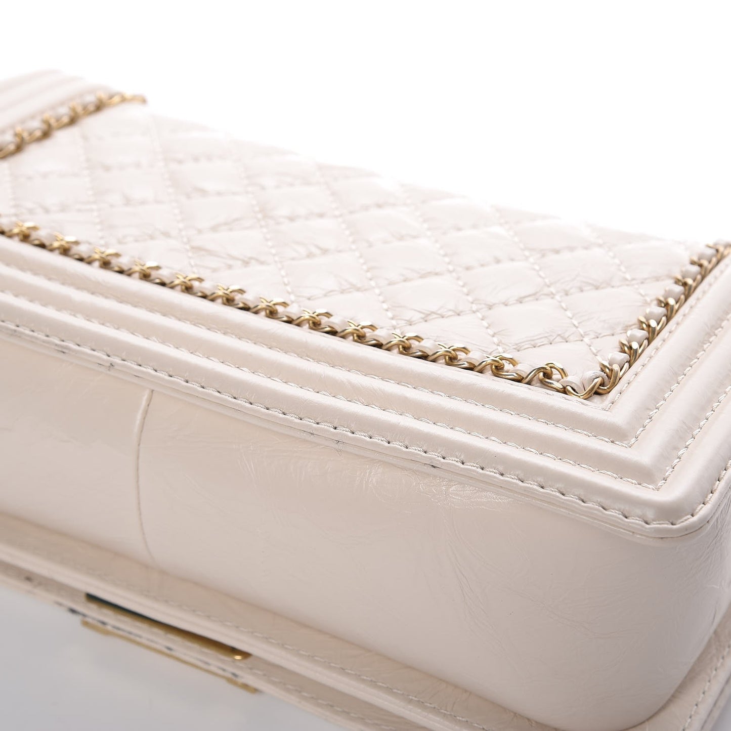 Aged Calfskin Quilted Medium Jacket Boy Flap White