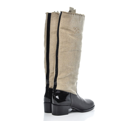 Chanel Fabric Patent Calfskin High Boots 39.5 Beige Black 4 of 7