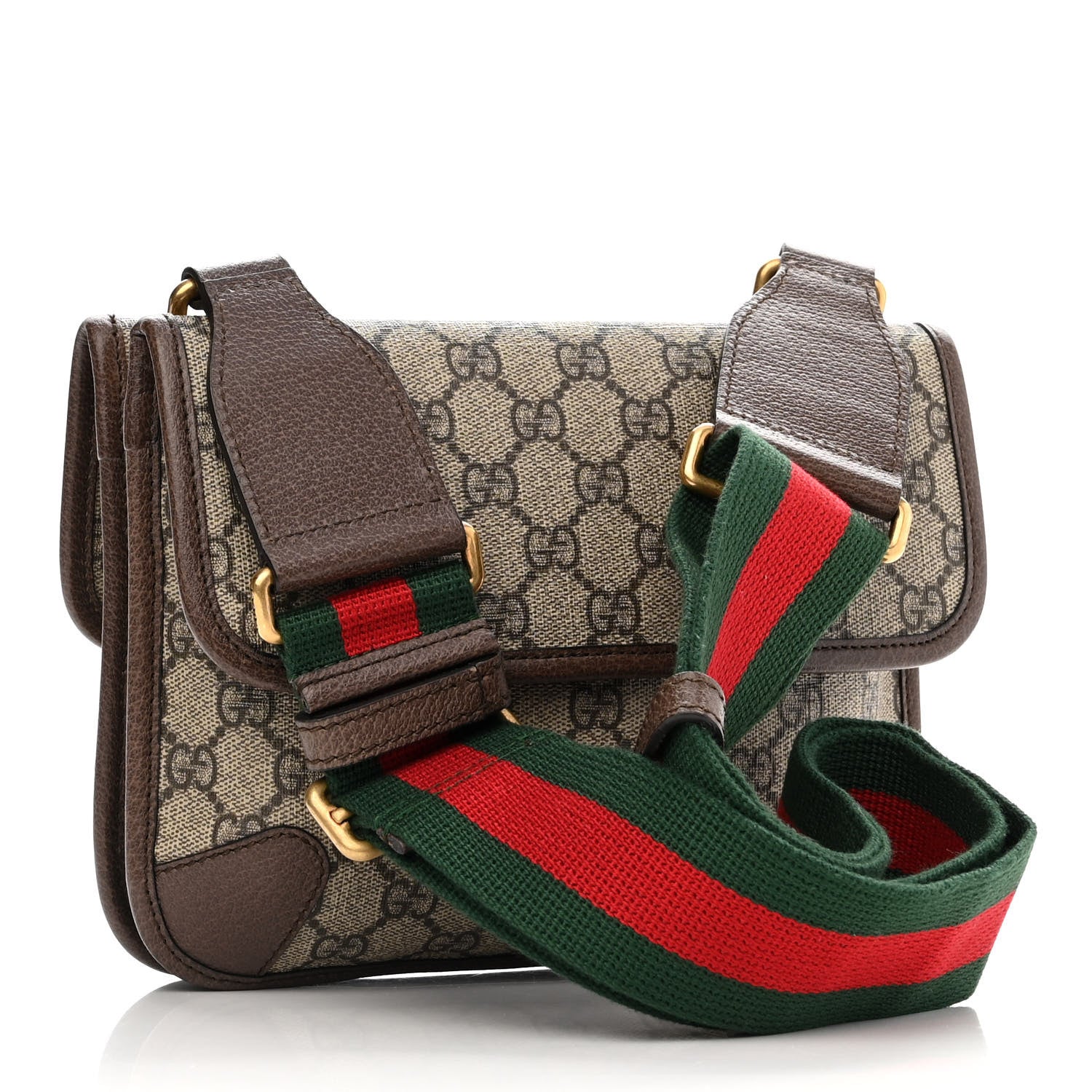 Gucci GG Supreme Monogram Web Small Neo Vintage Double Flap Messenger Bag Beige New Acero 3 of 10