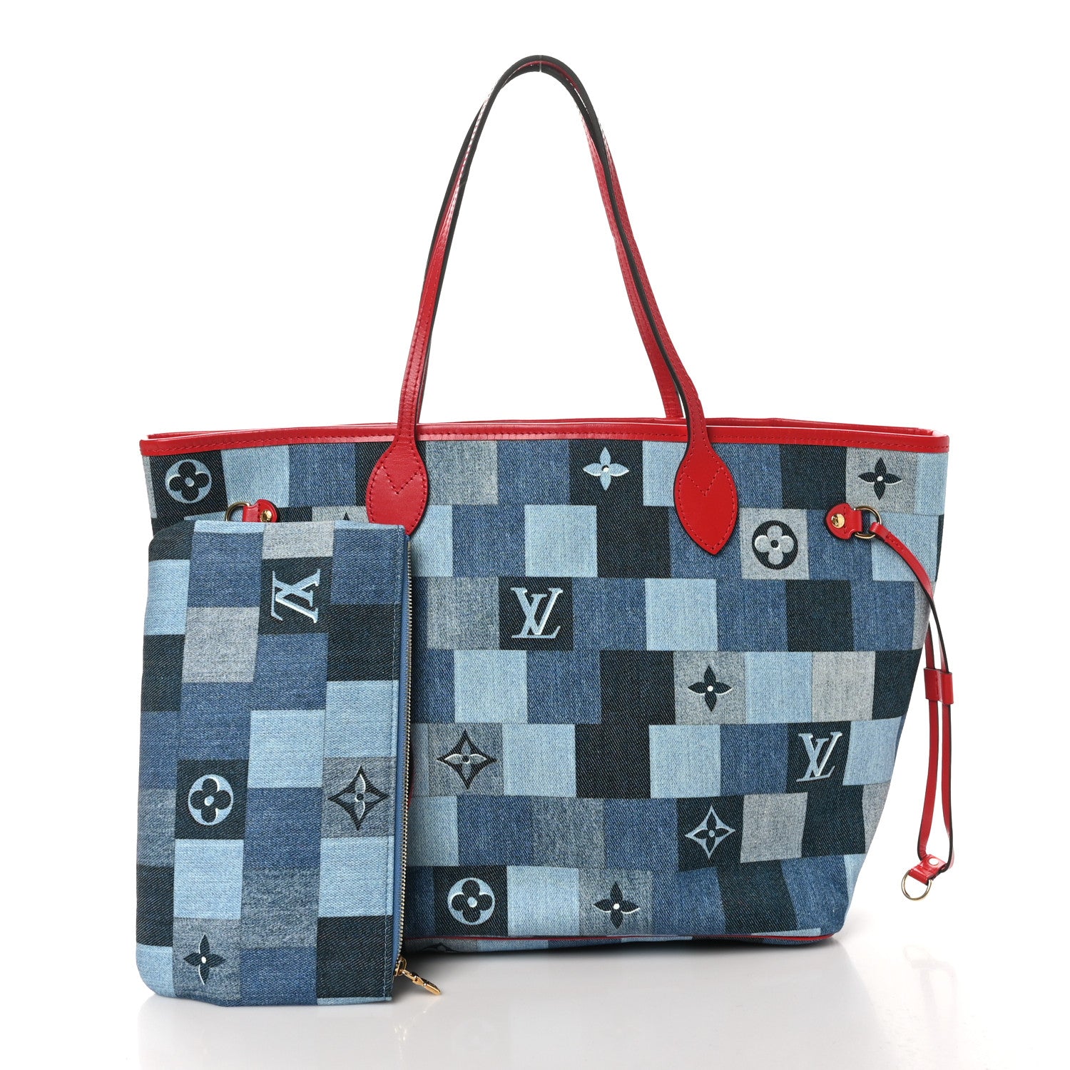 Louis Vuitton Denim Damier Monogram Patchwork Neverfull Blue Rouge 3 of 11