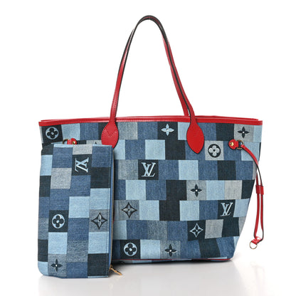 Louis Vuitton Denim Damier Monogram Patchwork Neverfull Blue Rouge 3 of 11