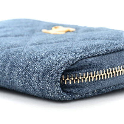 Chanel Denim Quilted CC Pearl Crush Zip Card Holder On Chain Blue 10 of 11
