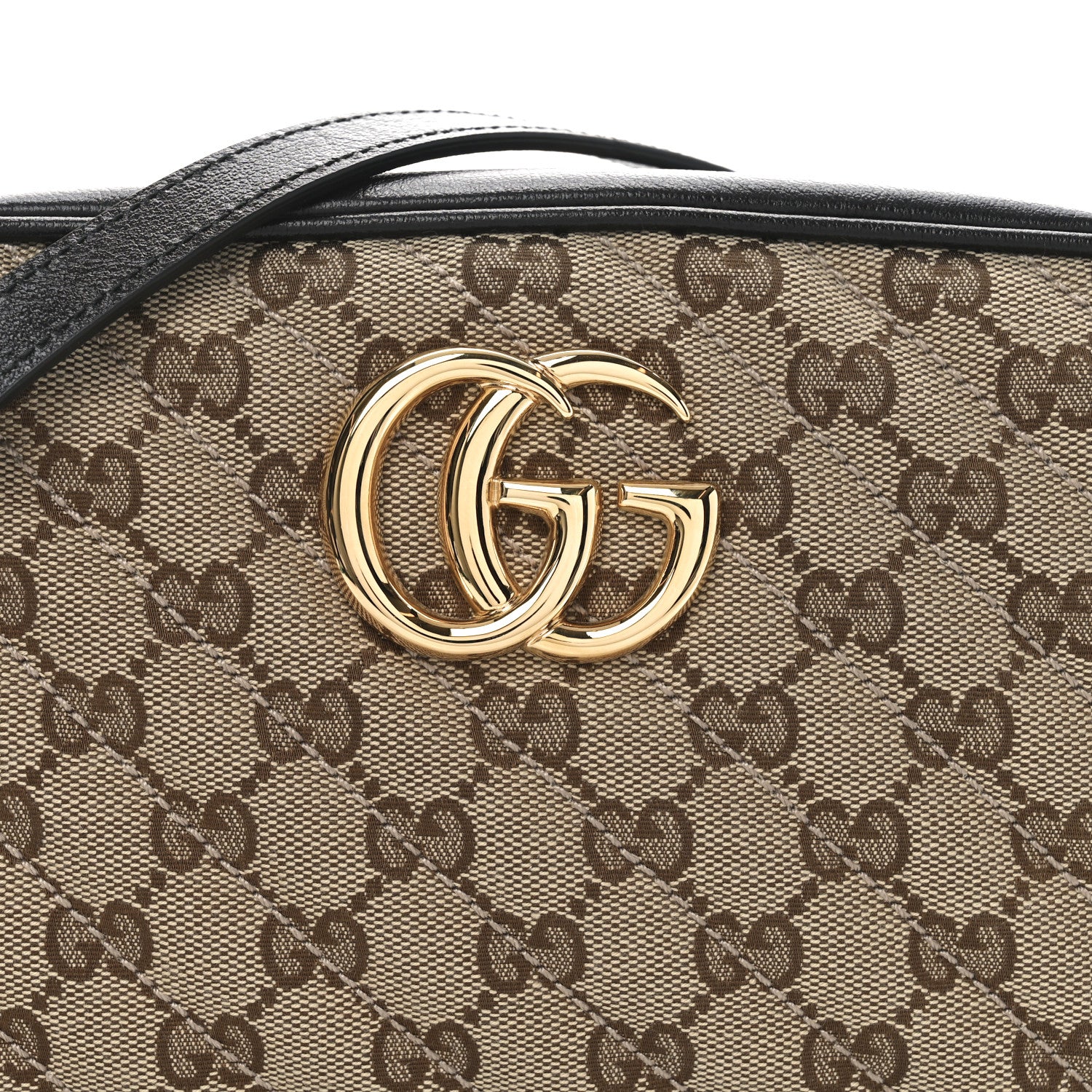 Gucci Monogram Matelasse Diagonal Small GG Marmont Chain Shoulder Bag Beige Black 8 of 10
