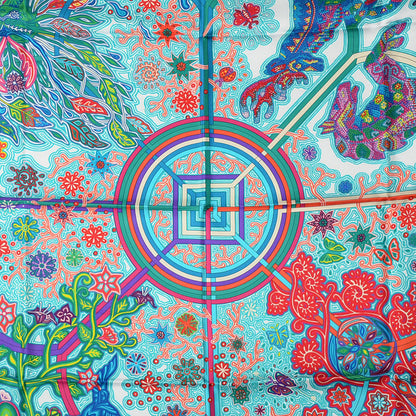 Hermes Silk L'Arbre Du Vent Scarf 90 Turquoise Vert Rose 1 of 6