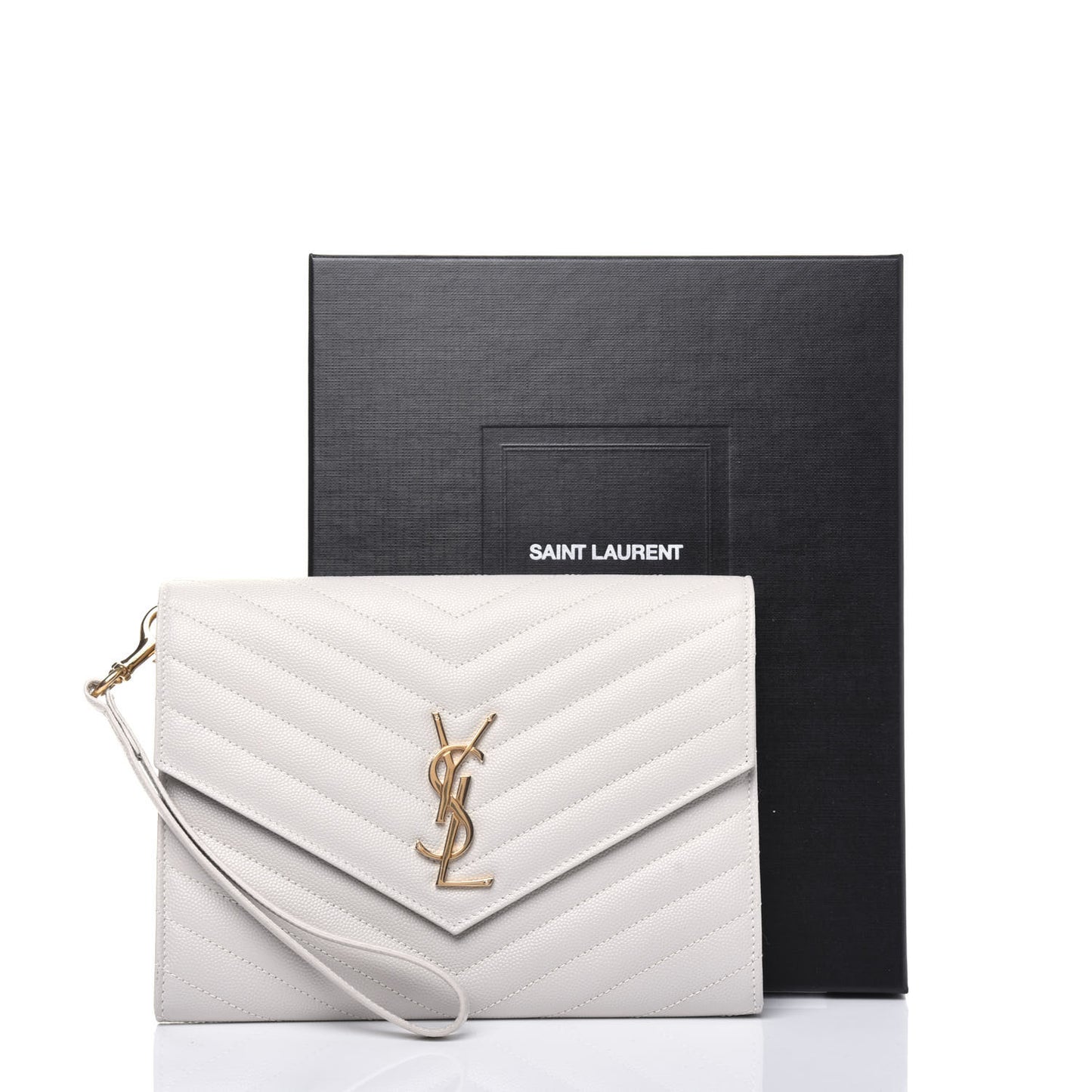Grain De Poudre Matelasse Chevron Monogram Envelope Clutch Blanc Vintage