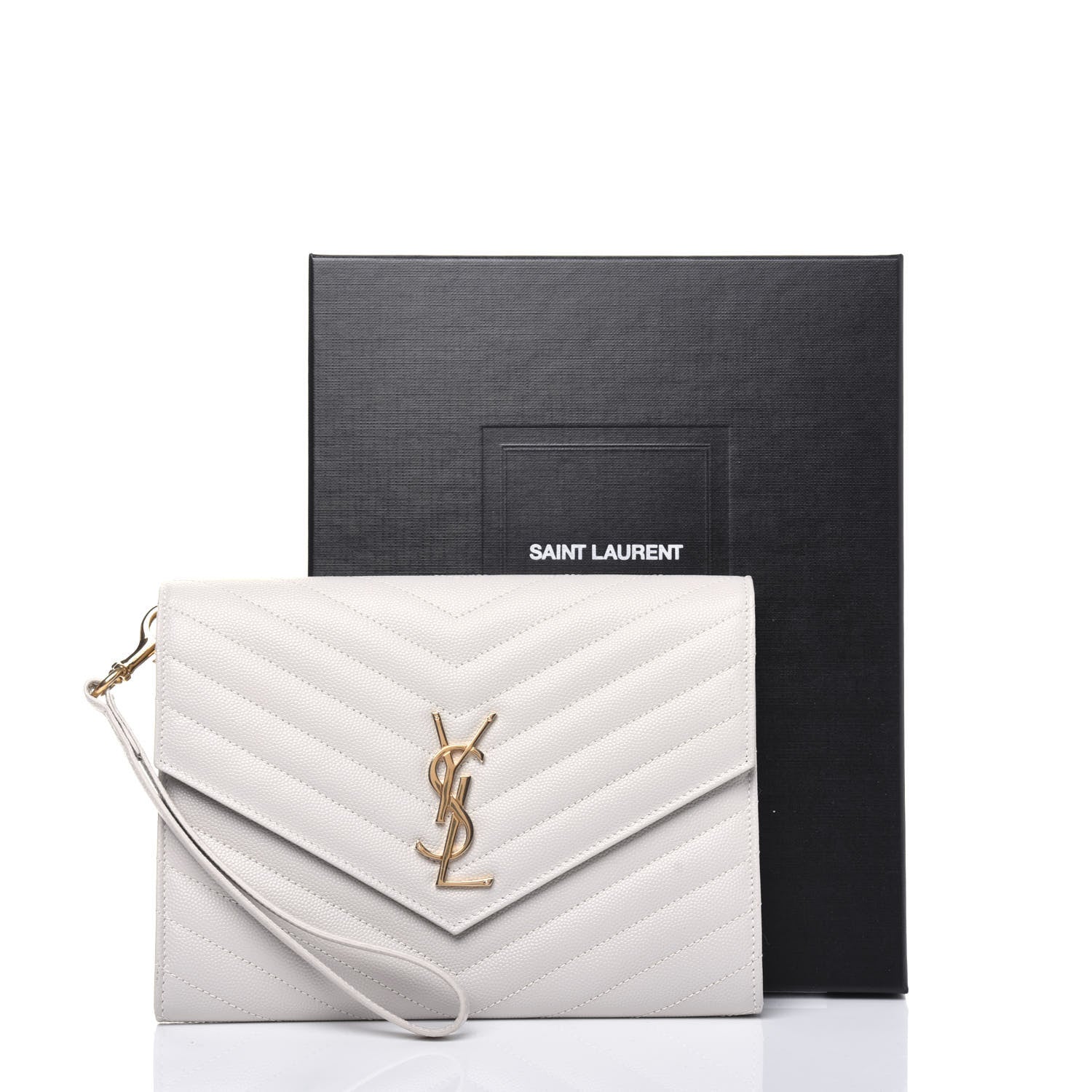 Saint Laurent Grain De Poudre Matelasse Chevron Monogram Envelope Clutch Blanc Vintage 12 of 12