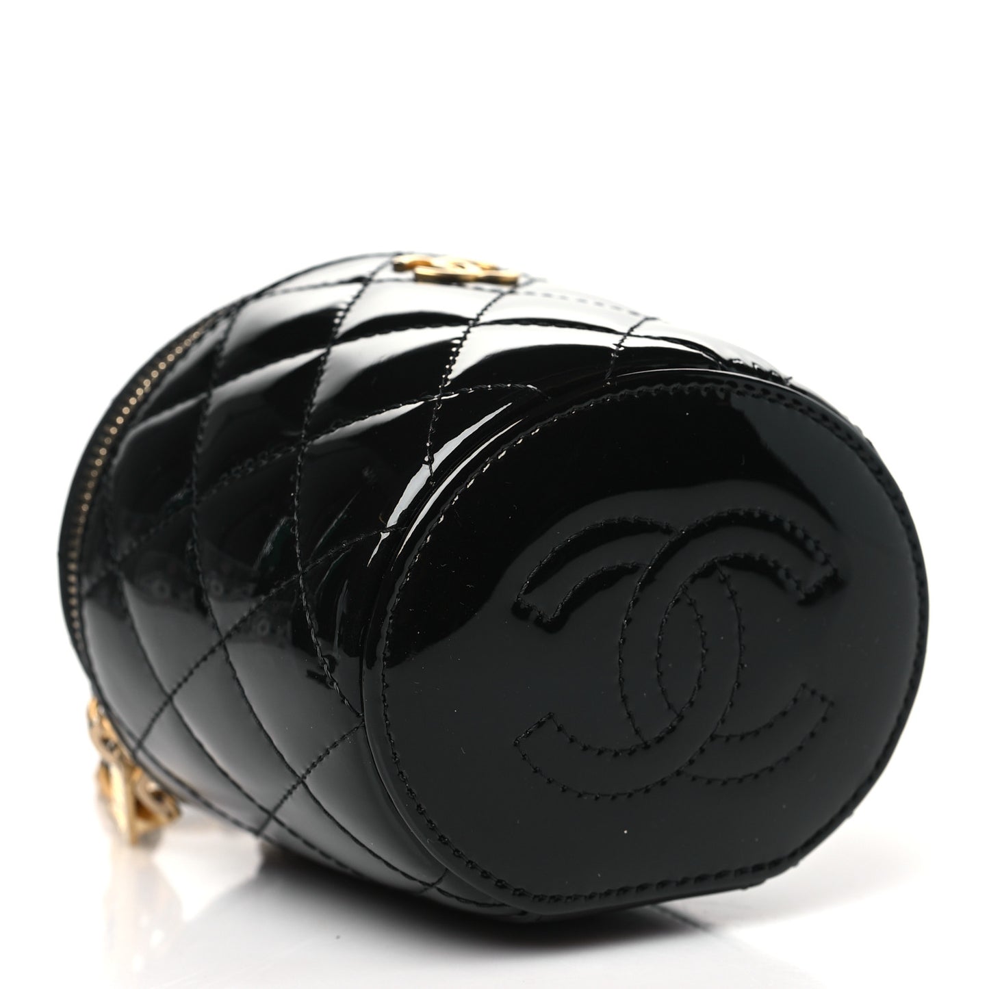 Patent Quilted Afternoon Tea Top Handle Vanity Case With Chain Black