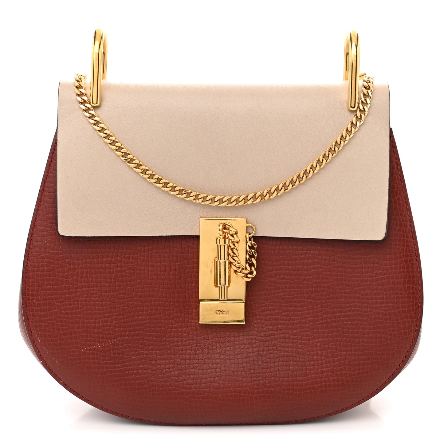 Grained Calfskin Lambskin Bi-Color Drew Shoulder Bag Beige Brown