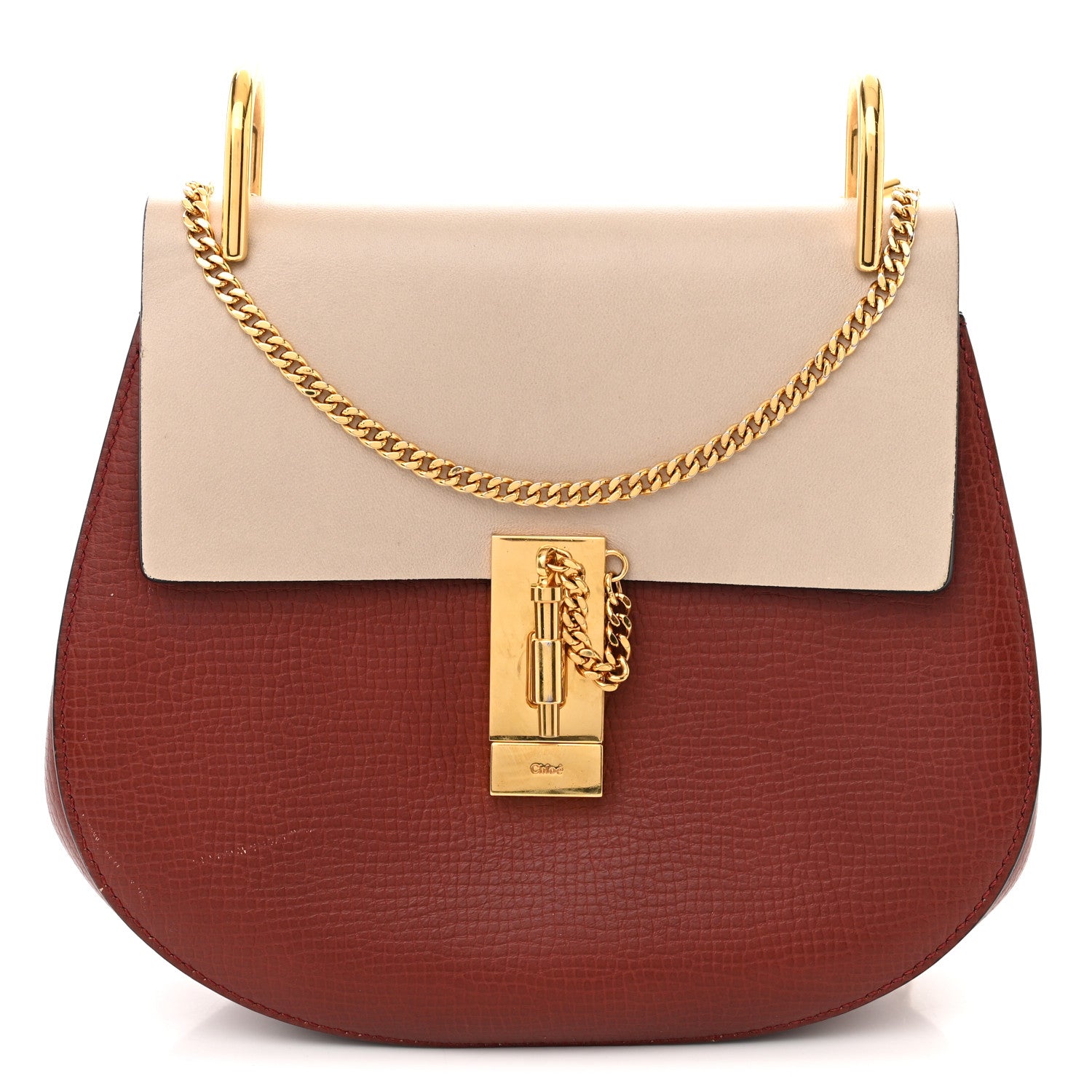Chloe Grained Calfskin Lambskin Bi-Color Drew Shoulder Bag Beige Brown 1 of 9
