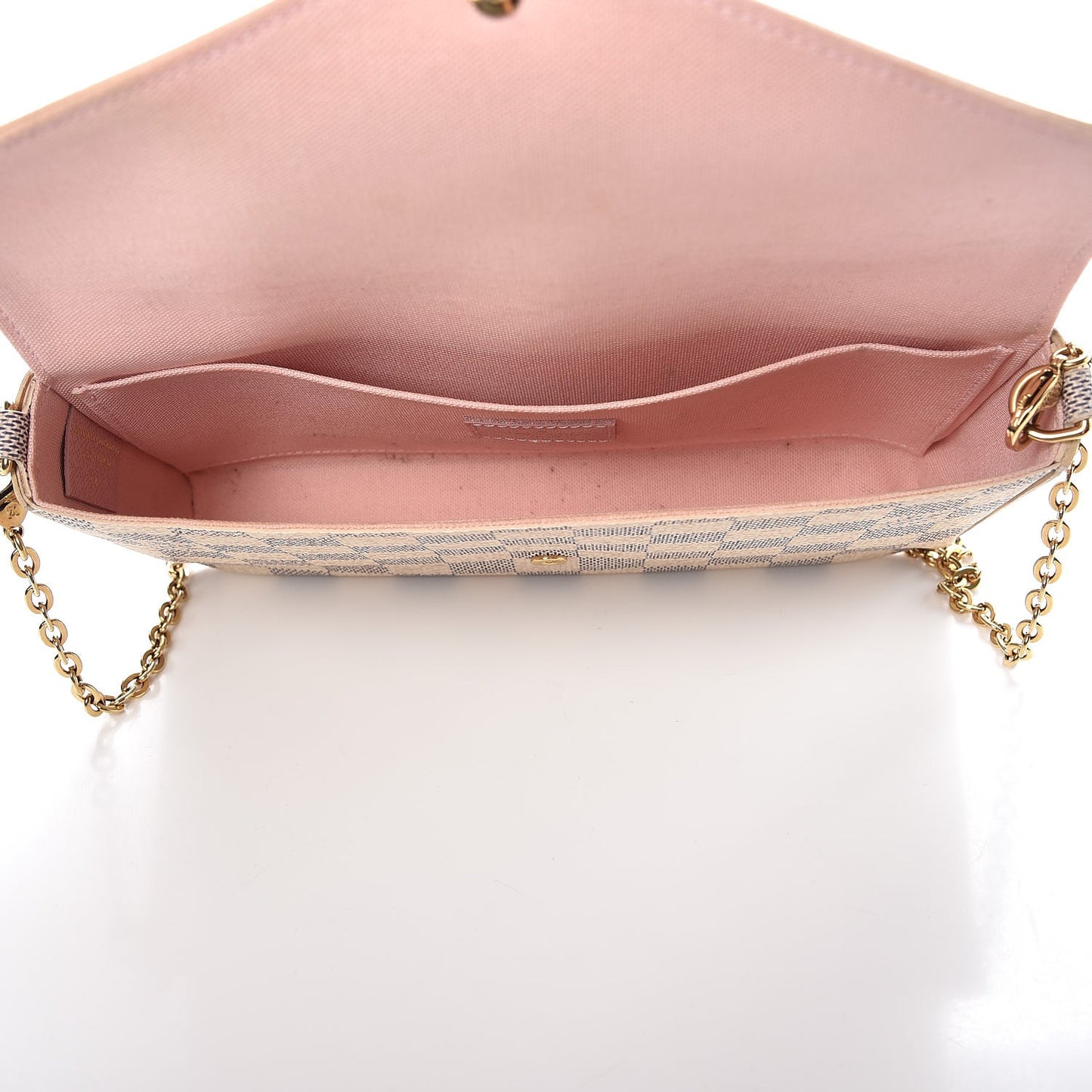 Damier Azur Pochette Felicie Chain Wallet Rose Ballerine