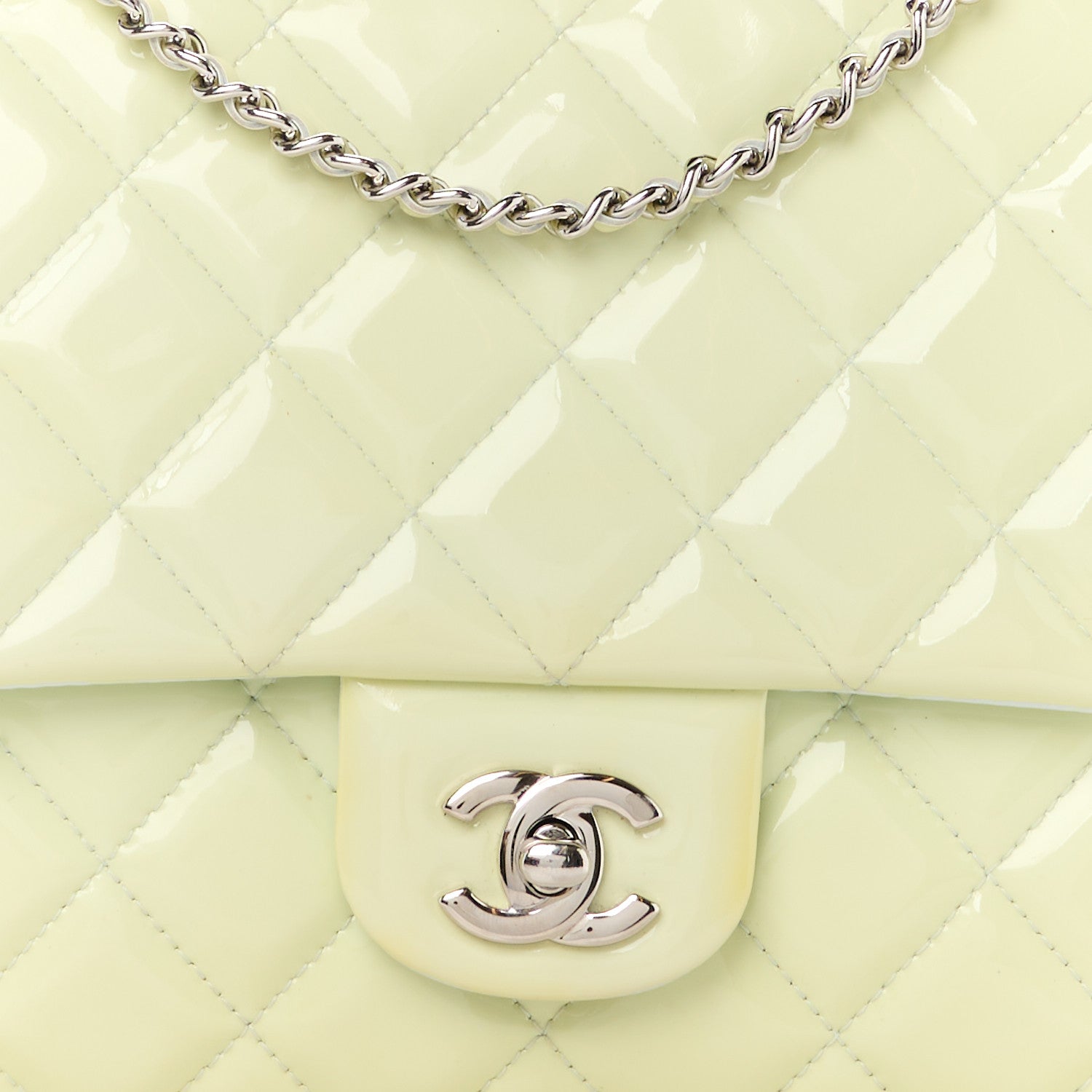 Chanel Patent Quilted Clutch with Chain Flap Light Green 9 of 11
