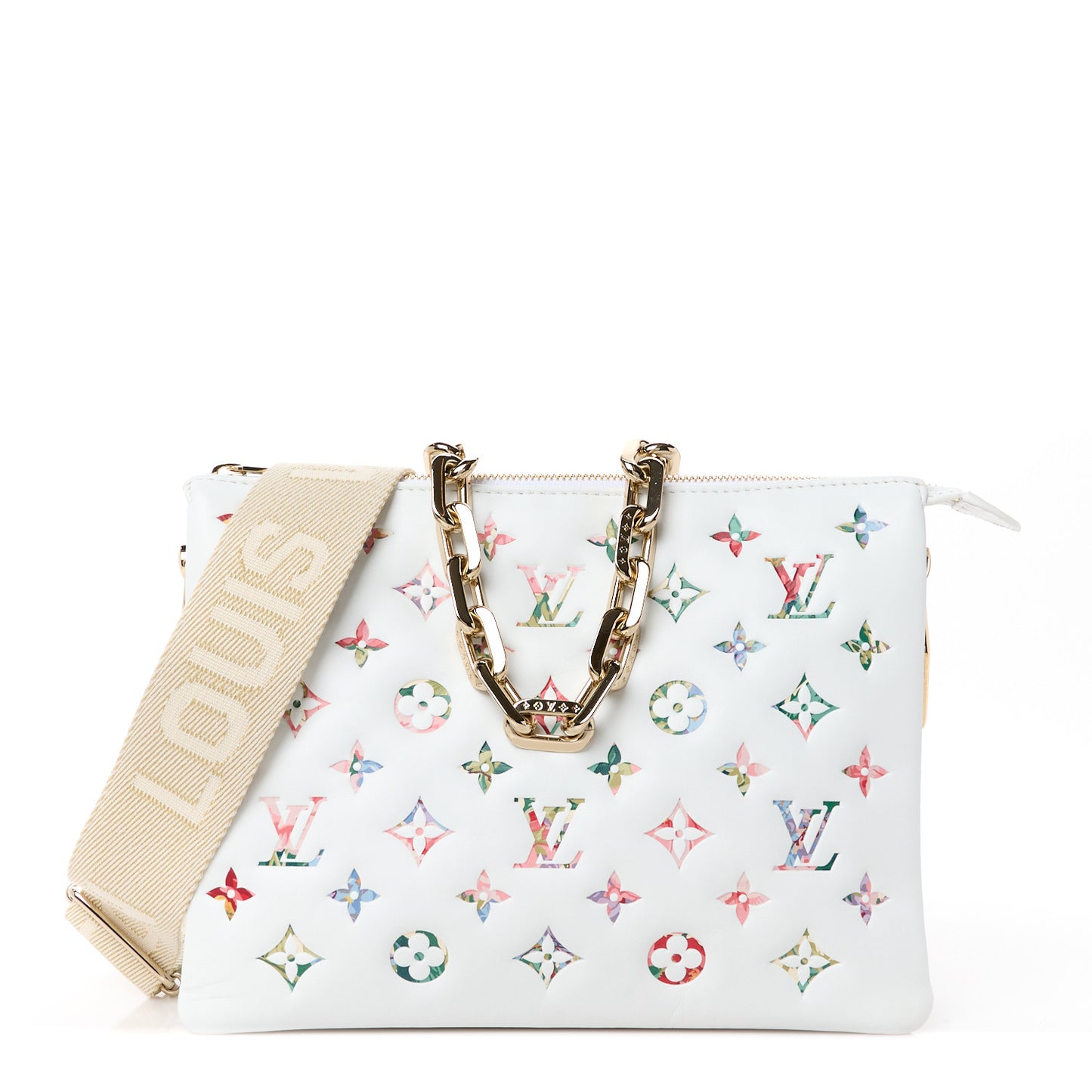 Lambskin Embossed Monogram LV Garden Coussin PM Cream