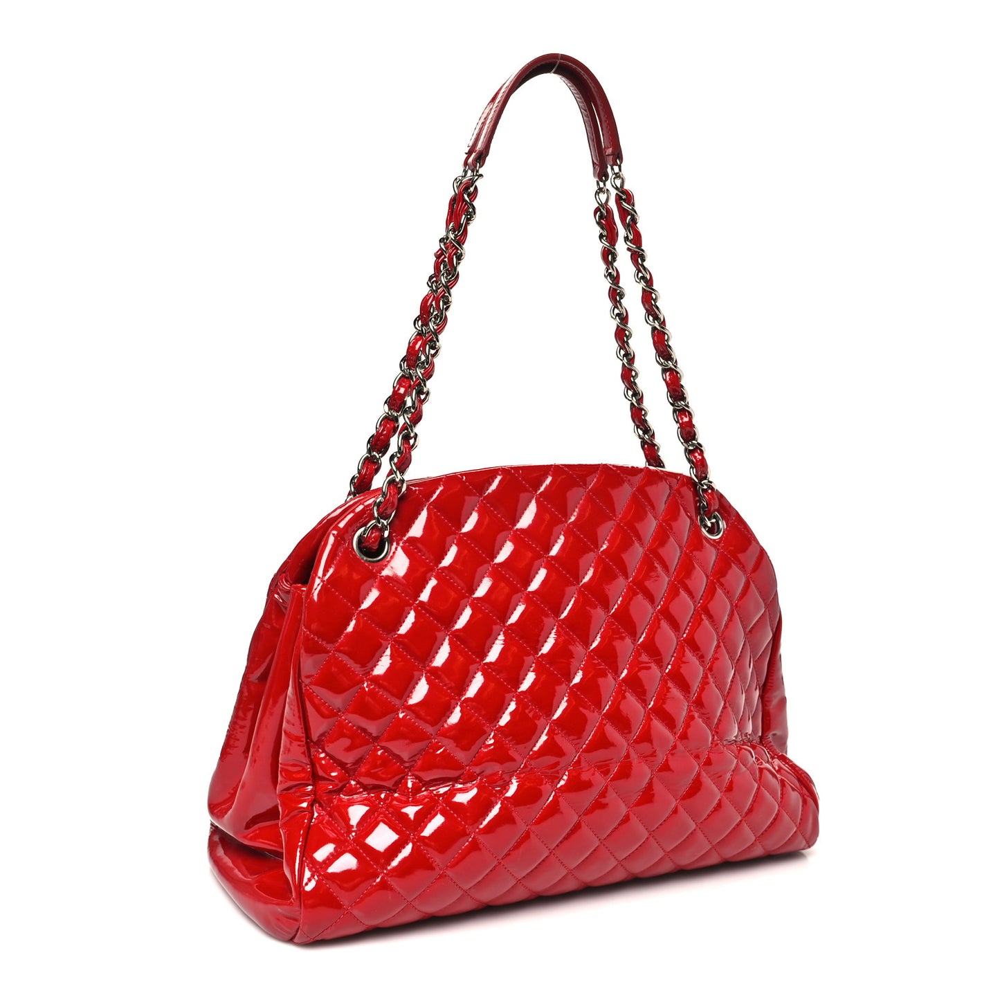 Patent Quilted Large Just Mademoiselle Bowling Bag Red