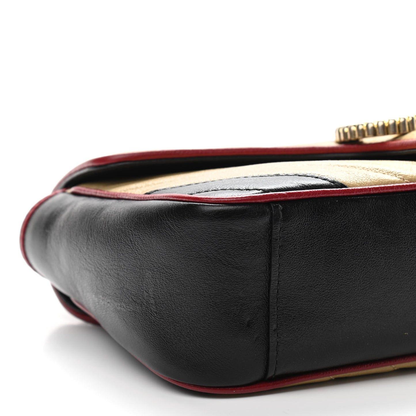 Vintage Effect Calfskin Matelasse Diagonal Striped Small Torchon GG Marmont Shoulder Bag Black Beige