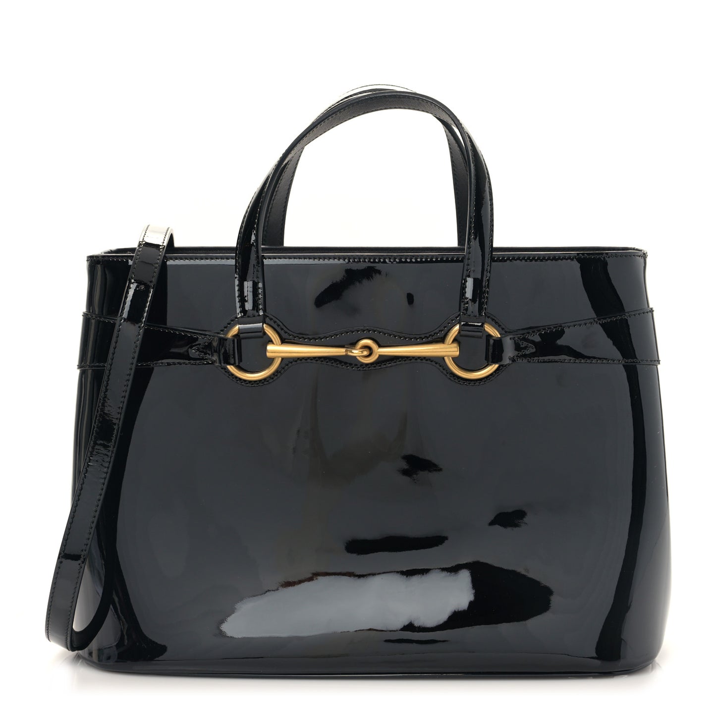 Patent Medium Bright Bit Top Handle Tote Black