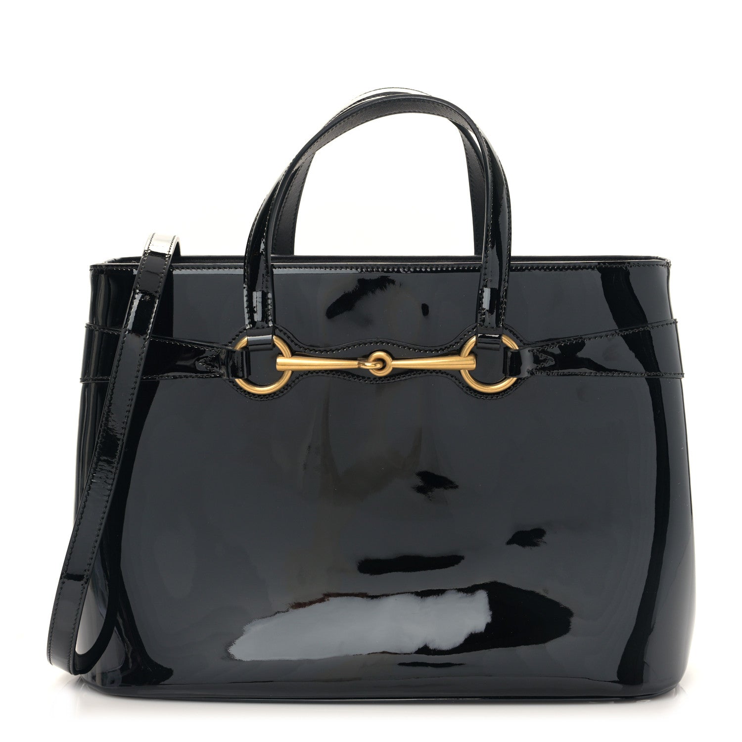 Gucci Patent Medium Bright Bit Top Handle Tote Black 1 of 10