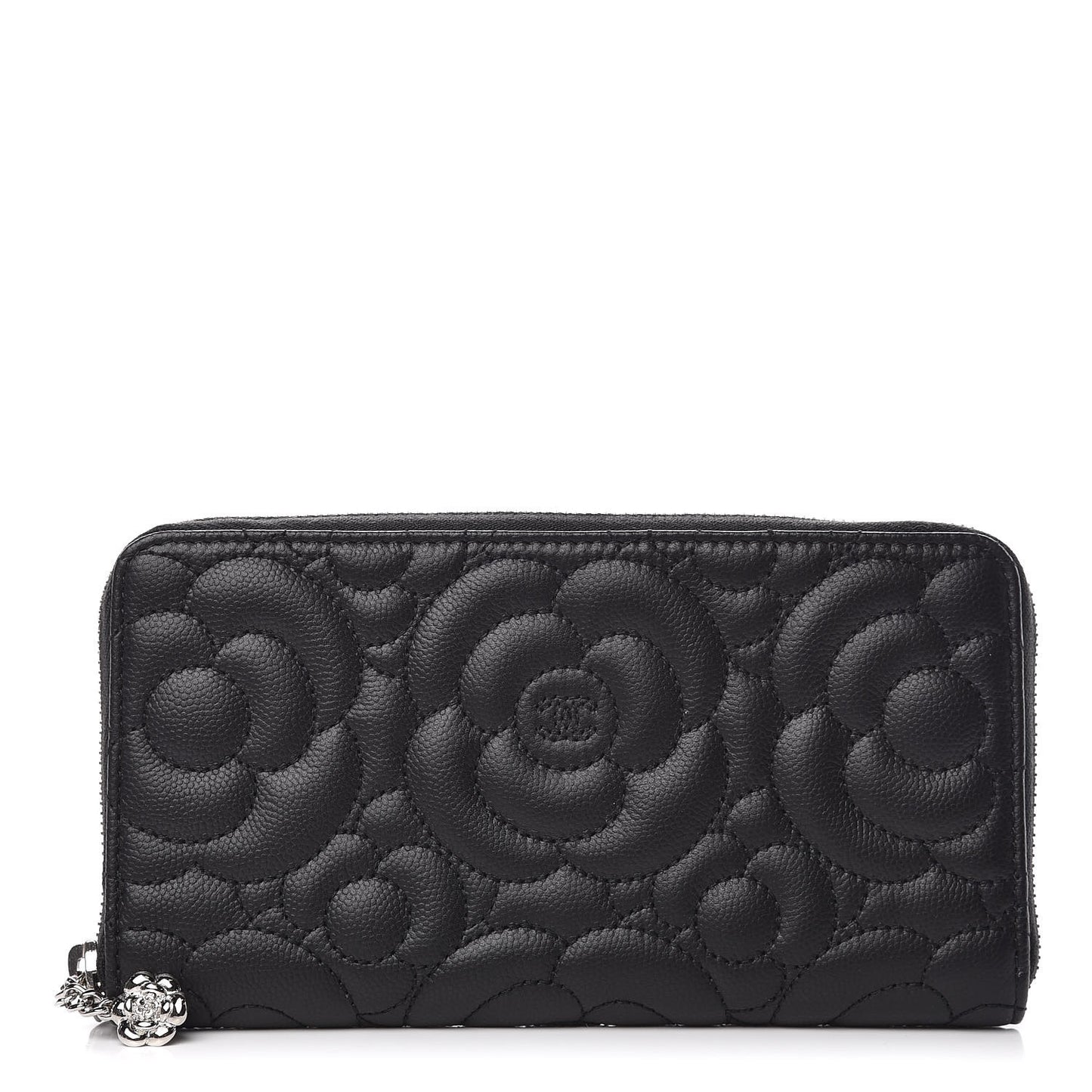 Caviar Camellia Embossed Large Gusset Zip Around Wallet