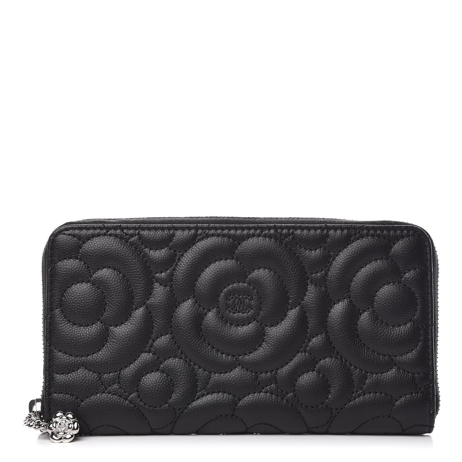 Chanel Caviar Camellia Embossed Large Gusset Zip Around Wallet 1 of 8