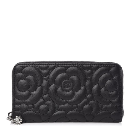 Chanel Caviar Camellia Embossed Large Gusset Zip Around Wallet 1 of 8