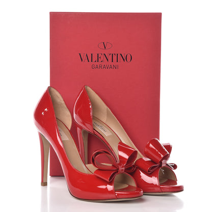 Valentino Garavani Patent Couture Bow Peep Toe d'Orsay 15/110mm Pumps 40.5 Rosso Valentino 8 of 8